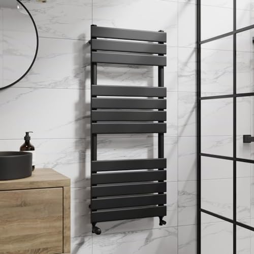 DuraTherm 1200 x 500mm Flat Panel Heated Towel Rail Radiator Modern Central Heating Bathroom Warmer Wall Mounted Ladder Rad Matt Black