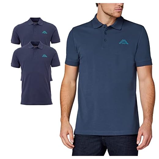 Kappa - Polo da uomo “VENIST” in confezione da 2 pezzi, M – 5XL, con logo stampato, a maniche corte, per sport, tempo libero e ufficio, Blu, L
