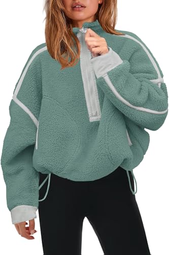 Panadila Womens Half Zip Sherpa Fleece Pullover Soft Oversized Sweatshirt