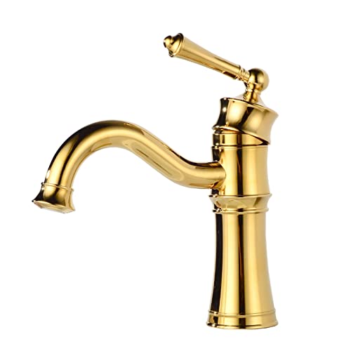 Robinetterie doree retro pour lavabo monotrou de salle de bain vintage