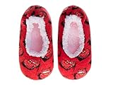 Josmo Cars Slipper Socks for Boys - Plush Soft Cozy SlipOn Sock Slippers with Grip - Lightning McQueen Red (Size 11-12 Little Kid)