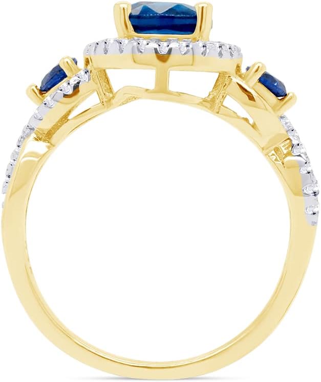 SAVEARTH DIAMONDS Three Stone, Oval Cut 8x6MM Center, Round Cut Simulated Blue Sapphire And White Cubic Zirconia Infinity Oval Halo Engagement Ring In 14k Gold Over Sterling Silver
