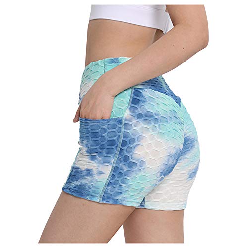 OUAPPA Pantalones de yoga para mujer, cintura alta, ajustados, para fitness, control de abdomen, para correr, entrenar, correr, elásticos, medias B azul M