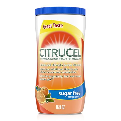 CITRUCEL Sugar Free Fiber Powder for Occasional Constipation Relief Methylcellulose Fiber Powder Orange Flavor - 16.9 Ounces