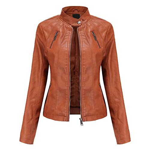 Manteau de motard léger zippé et veste courte femme automne en cuir pour silhouette ajustée