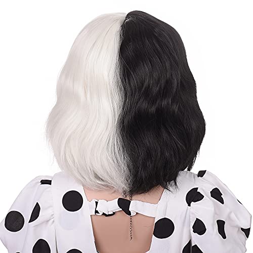 Amzcos Black And White Wig For 3+ Years Kids Cosplay Costume Short Wavy Bob Synthetic Wigs With Bangs For Boys Girls Halloween Party (Black And White) #TOP3