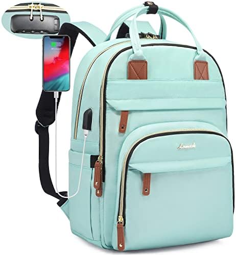 LOVEVOOK Laptop Backpack for Women, Large Capacity Travel Anti-Theft Bag Business Work Computer Backpacks Purse Backpack, Casual Hiking Daypack with Lock, 15.6 Inch, Mint Green