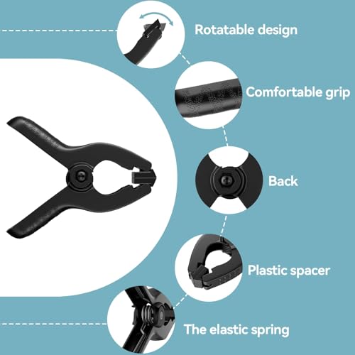 Image of EMART 12 Pack Heavy Duty Spring Clamps 2 Inch Plastic Large Professional Backdrop Clips Clamps for Backdrop Stand, Pool Cover, Photography Studio, Balloon arch, Woodworking, Crafts, Tarp-Black
