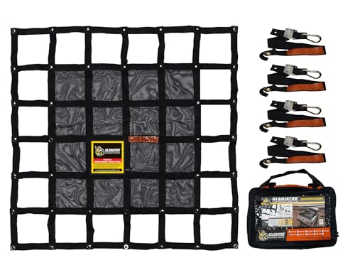 Gladiator Cargo Nets - Heavy Duty Cargo Net - Truck Organizer-Interior-Roof Rack-Jeep-SUV- Baja-Camping -(GBN-100) 4' x 4'