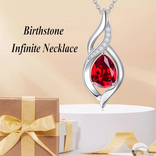 HPQQ July Birthstone Necklace Ruby Necklace for Women Sterling Silver Teardrop Infinity Love Birthday Jewelry Mothers Day Gifts for Mom Wife Her by HPQQ - Used condition - Image 3