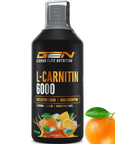 L-Carnitina 6000 Líquido - 1000 ml - Dosis extra alta con 6000 mg de L-Carnitina pura por porción diaria - Bebida Amino-Entrenamiento - Sabor delicioso (Orange Power) - Vegano