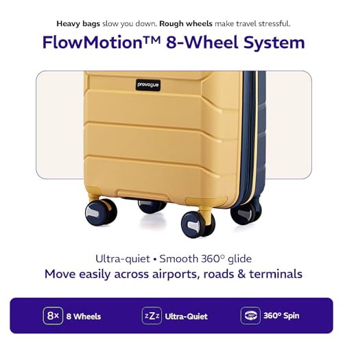 Image of Provogue Cascade Hard-Sided PP Trolley Bag Set of 2 | Expandable Space with 8 Wheels Trolley Bags for Travel | Lightweight with Combination Lock | 5 Year Warranty (Golden Yellow /Blue Berry)