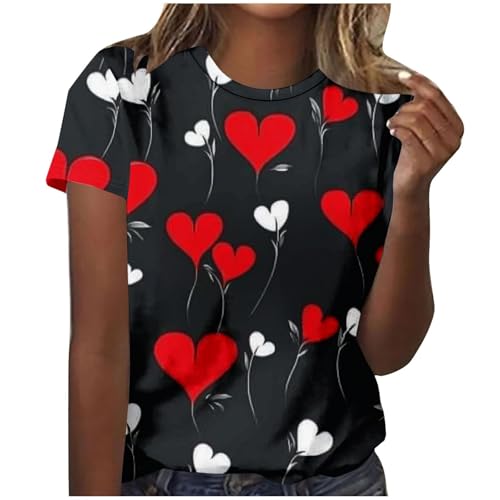 Image of Women's Valentine Tie Dye Graphic Tee - Short Sleeve Cute Love Heart Print Tunic Top for Festive Casual Outfits(1A-Grey, S)