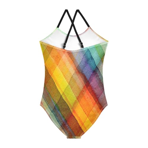 Abstract Watercolors Tartan Swimsuits for Girls 1 Piecing Girls Bathing Suits Toddler Swim Suits for2