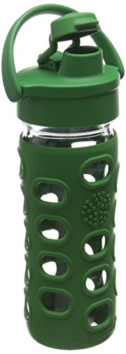 Lifefactory 12-Ounce BPA-Free Glass Water Bottle with Flip Cap and Silicone Sleeve, Grass Green