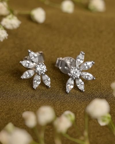 Image of CLARA 925 Sterling Silver Stud Earrings | Platinum Plated | Daily Wear |Gift for Women and Girls