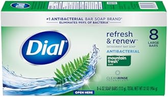 Dial Antibacterial Bar Soap, Refresh & Renew, Mountain Fresh, 4 oz, 32 Bars
