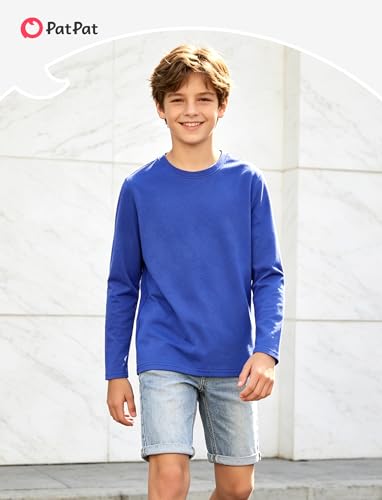 Image of PATPAT Boys Long Sleeve Shirts Cotton Solid Crew Neck Basic Shirts 5-16 Years