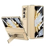 HUOLUNGJIN Flip Case for Honor Magic V2 Case with Screen Protector, with Hidden Kickstand & Wireless Charging Rugged Shockproof 360 Full Hinge Protection Phone Cover (Gold)