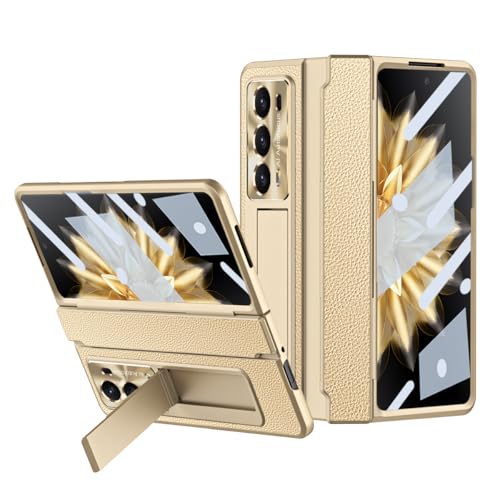 HUOLUNGJIN Flip Case for Honor Magic V2 Case with Screen Protector, with Hidden Kickstand & Wireless Charging Rugged Shockproof 360 Full Hinge Protection Phone Cover (Gold)