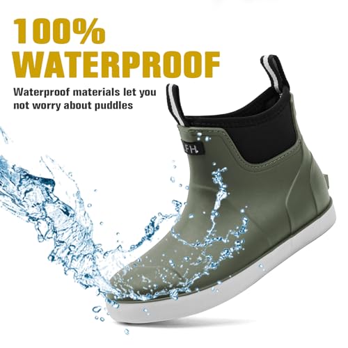 Image of Men's Deck Boots, Waterproof Non-Slip Ankle Rain Boots for Fishing