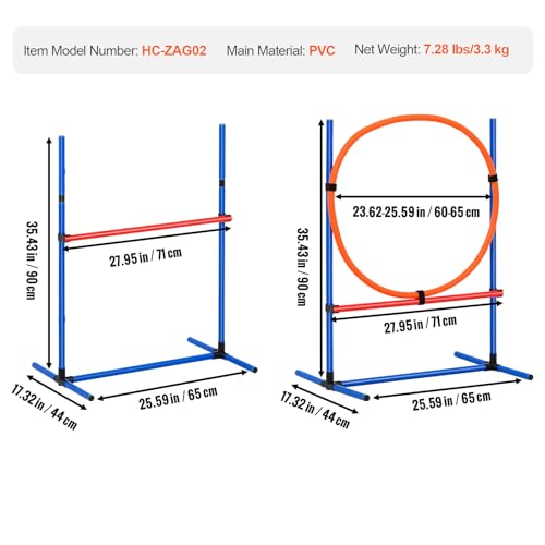 VEVOR Agility Set Hunde, 4-teiliges Set – verstellbare hohe Hürden und Sprungring, Welpen-Hindernisparcours-Starter-Set mit Stangen-Aufbewahrungstasche für Hinterhof, drinnen, draußen