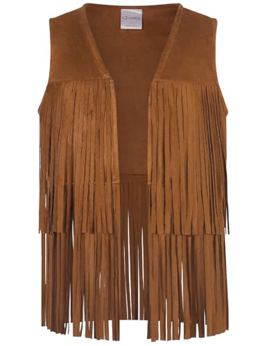 Noomelfish Girls Suede Fringe Vest Sleeveless Boho Tassels Jacket Cardigan (4-14 Years)
