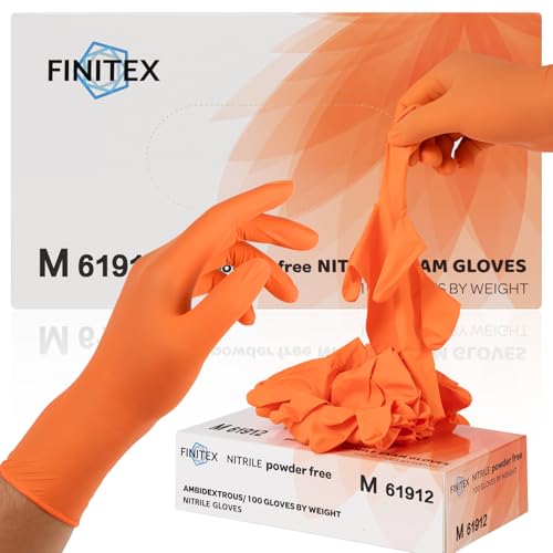 FINITEX Nitrile Disposable Latex-Free Gloves Orange - 3.5mil 100PCS Powder-Free Cleaning Medical Exam Food Glove (Orange (Medium 100))