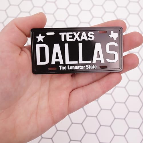 Imán mini placa Dallas Texas diseño negro 3.5x1.10 pulg miniatura 3