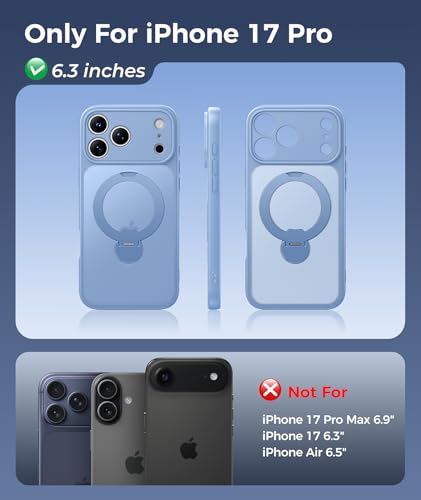 Image of FNTCASE for iPhone 17 Pro Case: [360 Spin Magnetic Stand] [Compatible with Magsafe] [Screen Protector] Translucent Matte Military Grade Shockproof Full Camera Protective Phone Cover - Light Blue