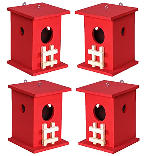 Cket Bird House Nest Breeding Box for Sparrow, Hummingbird, Kingfisher for Balcony and Garden Hanging Wooden with Hanging and Wall Patch (RED) (Pack of 4) (B09D8FR3V7) Amazon Price History, Amazon Price Tracker