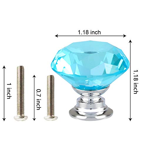 Anjuu 12 Pcs 30Mm Diamond Shape Crystal Glass Cabinet Knobs With Screws Drawer Knob Pull Handle Used For Kitchen, Dresser, Door, Cupboard (Azure) #TOP1