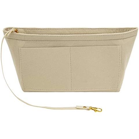 Fovasen Felt Handbag Organiser Insert, Bag Organiser Insert with Handles Keychain, Pocket Purse Cosmetic Storage Bag for Women,Beige-XLarge Cover