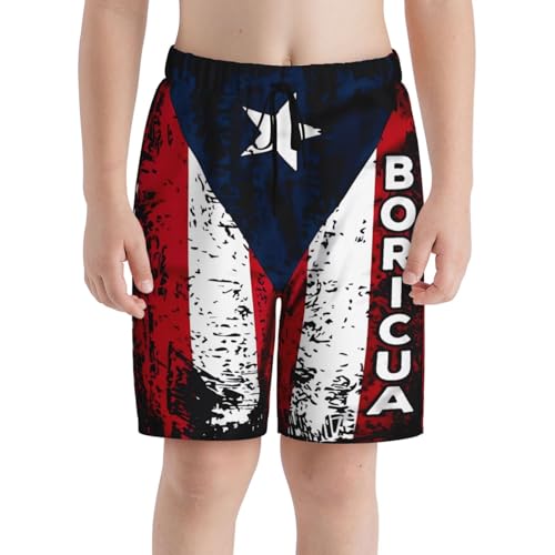 Puerto Rico American Flag Boys Swim Trunks with Compression Liner Big Kids Bathing Suit Teen Quick Dry Board Shorts Youth Swimming Shorts Beach Swimwear X-Large Orange