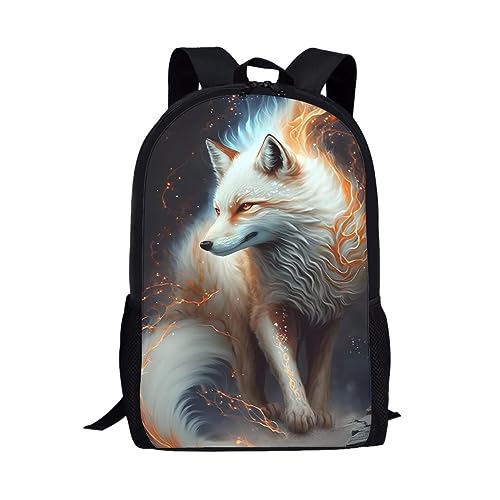 Teenage Boys Girls Creative Fox Print Backpack Middle School Students Bookbag Outdoor Daypack,Orange Galaxy Fox