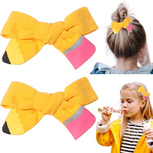 Back to School Hair Clips Pencil Hair Bows Ponytail Holder Yellow Bow Hair Clips for Baby Girls' First Day of School Kindergarten Students Snap Hairpin Handmade Cheer Gifts Decor 2pcs miniatura 1