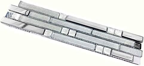 Hominter Metallic Glass Tile Linear Mosaic Sparkle Silver Crystal Glass Chrome Stain Resistant for Kitchen Backsplash Bathroom & Shower Wall Tiles (3"x12" Sample)