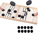 DIRUQSD Brettspiel Hockey,Holz Schnell Sling Puck Match-Spiel, Fast Sling Puck Game, Hockey Brettspiel, 2 in1 Portable Schachbrett-Set Partyspiele Tisch-Desktop-Spiel (L(54cm*29.5cm)