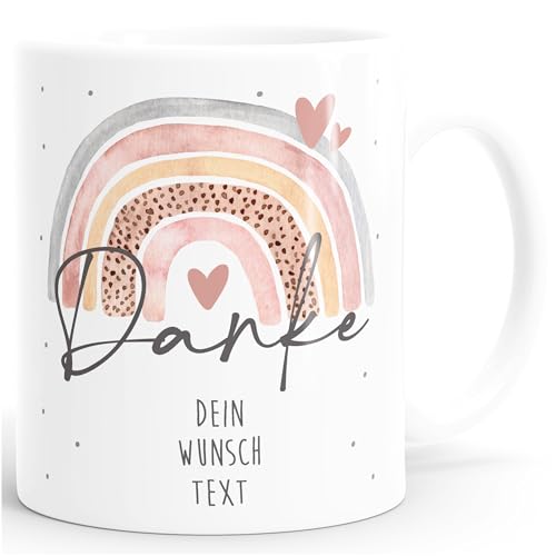 SpecialMe® Kaffeetasse Danke Regenbogen personalisierbar Wunschtext Dankeschön-Geschenk personalisierte Geschenke Weiss Keramik-Tasse