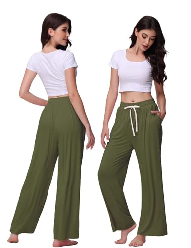 Image of Veseacky Women's Wide Leg Lounge Pants Yoga Pajamas Comfy Stretch Drawstring Pajamas Puls Size Dance Bottoms S-4XL