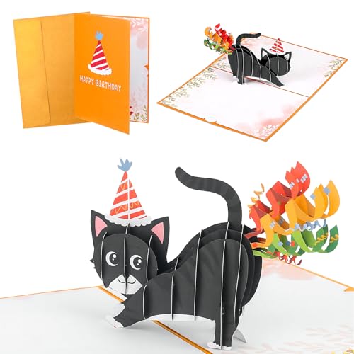 NCCHDZSW Tarjeta de felicitación 3D con diseño de gato pop up, tarjeta de felicitación sorpresa con sobre, tarjetas de aliento para tu familia, amigos y amantes