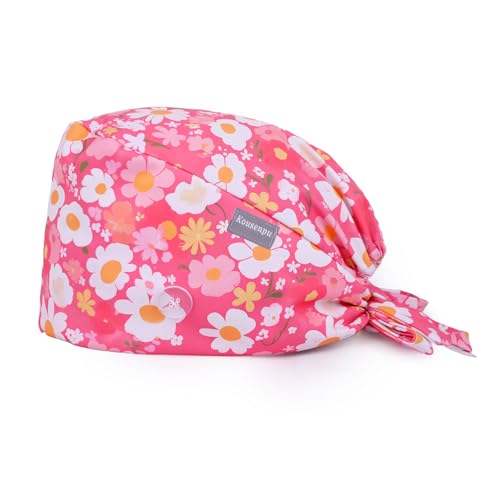 Image of Kousenpu Scrub Caps for Women, Adjustable Women's Surgical Cap with Buttons, Breathable Cute Design for Nurses and Doctors