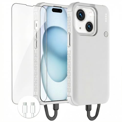 GIN FOXI Battery Case for iPhone 15/15 Pro Rechargeable Charing Cases 7000mAh Portable Juice Box Fast Charger Cover Battery Pack for 15/15 Pro Built-in Cable Grey(6.1)