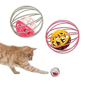 Fapiwen Cat Toys, 2pcs Cat Balls Toy, Kitten Interactive Toy Ball, Cat Ball with Bell, Colorful Ball Toys with Small Bell for Cat & Kittens, Cute and Fun Caged Bell Rolling