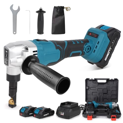 Image of Cordless Nibbler for Makita 18V Battery, 3 Speeds Adjustable 16 Gauge Sheet Metal Cutter w/ 2400RPM Brushless Motor & 2x2.5Ah Battery, Replaced Blades for Cutting Stainless Steel, Aluminium, Plastic