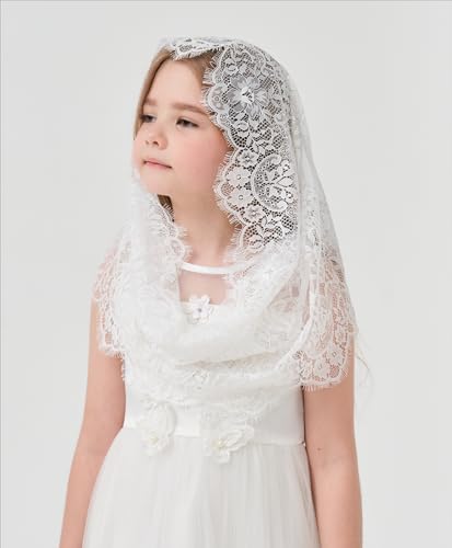 Girls First Communion Veil - Lace Infinity Chapel Veil Tulle Wrap for Baptism & church Accessories K93