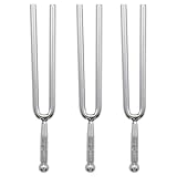 JAKOUE 3Pcs 440Hz Silvery Tuning Fork Set - Premium Metal Alloy Tuner Tool for Guitar, Violin & Music Therapy (Professional A Pitch Fork Kit)