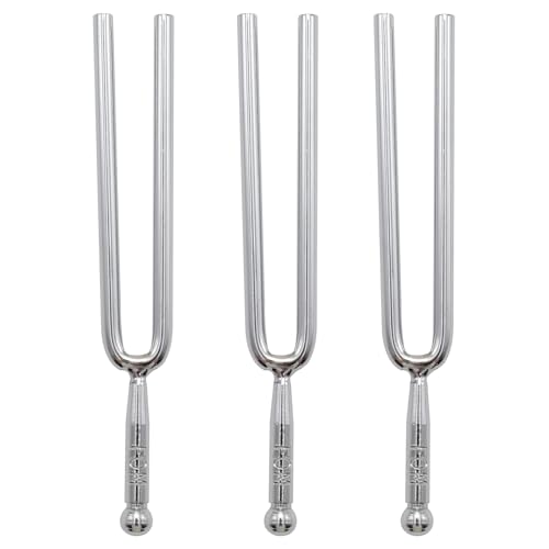 JAKOUE 3Pcs 440Hz Silvery Tuning Fork Set - Premium Metal Alloy Tuner Tool for Guitar, Violin & Music Therapy (Professional A Pitch Fork Kit)