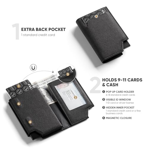 VULKIT Men's Wallet Premium Suede Minimalist Pop Up Card Holder RFID Blocking Magnetic Closure Leather Wallet with ID Window for Cash & Credit Cards Up To 11 Cards4