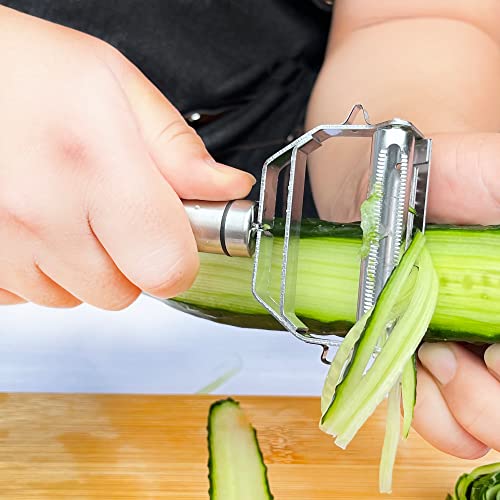 2 In 1 Julienne Slicer Peeler,Y-Peeler,100% Stainless Steel Sharp Serrate Blade Vegetable & Fruit Peeler,Competent Peeling Back Or Forth #TOP3
